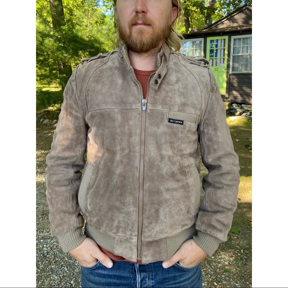 Vintage Taupe Suede Cafe Bomber Jacket